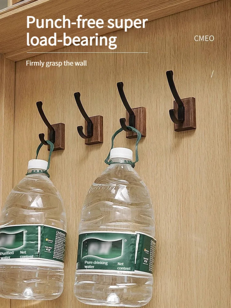 FanzyMarket black walnut aluminum wall-mounted robe hook with adhesive, holds towels, coats, and bags, available in 1-3 hook options.