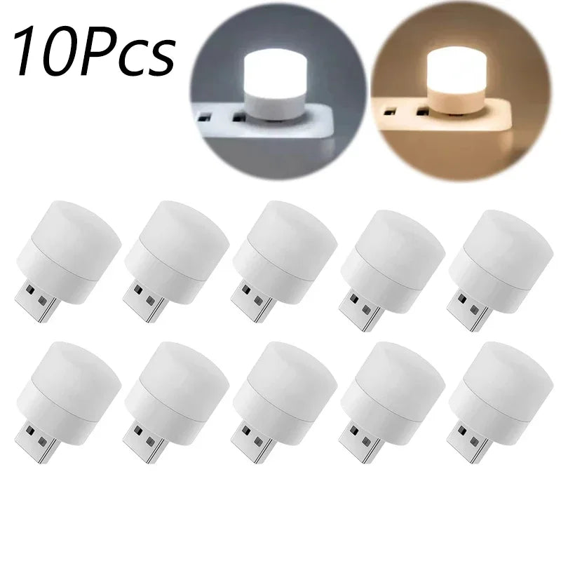 FanzyMarket Mini USB LED Night Light in warm white, portable eye-protection reading lamp, pack of 1, 3, 5, or 10 for decor and lighting.