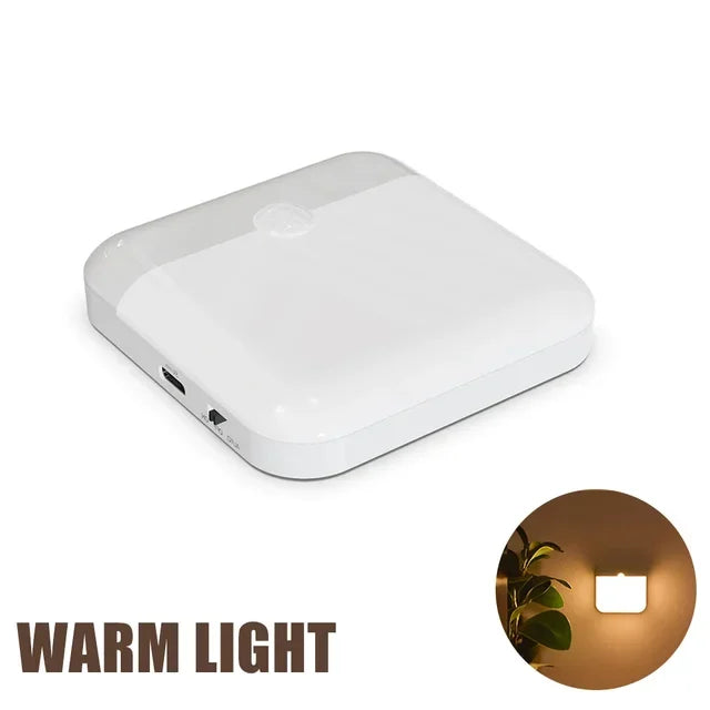 FanzyMarket motion sensor LED night light, rechargeable square lamp in cold white for bedroom, kitchen, stairs, hallway, wardrobe, or cupboard.