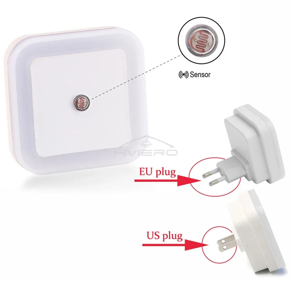 FanzyMarket blue mini square LED plug-in night lights with sensors, soft glow for baby rooms, bedrooms, and hallways.