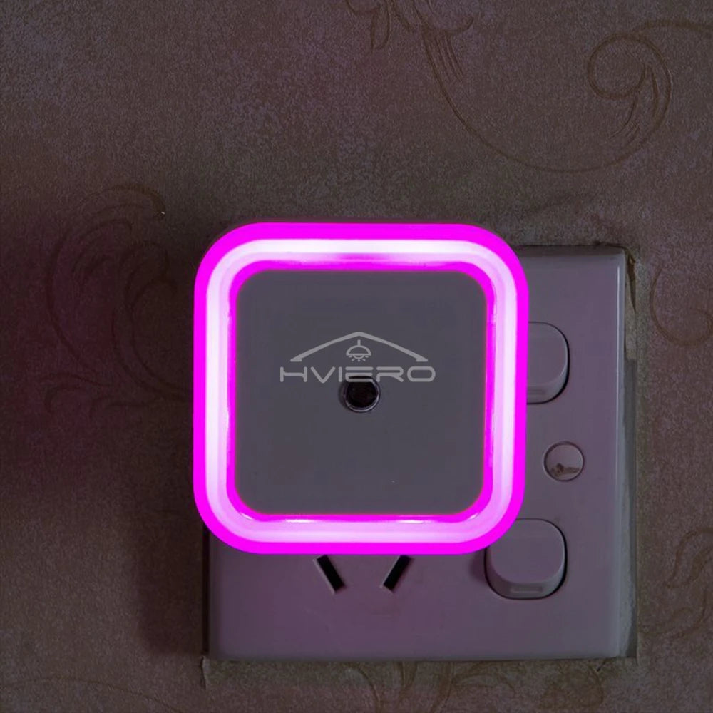 Pair of blue FanzyMarket mini square LED night lights with sensors, plug-in design for baby rooms, bedrooms, and hallways.