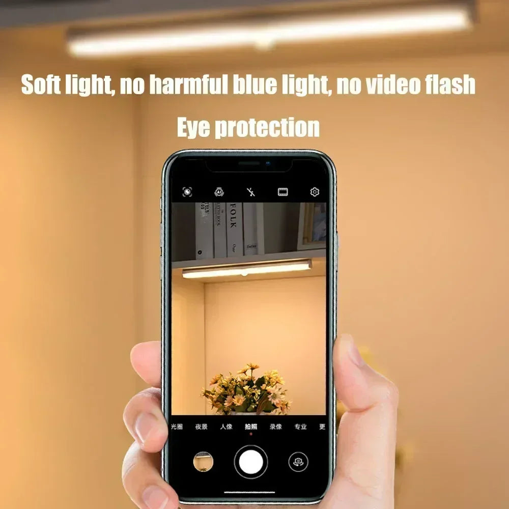 FanzyMarket motion sensor USB rechargeable LED night light with 3-color dimmable lighting for wall or cabinet use.