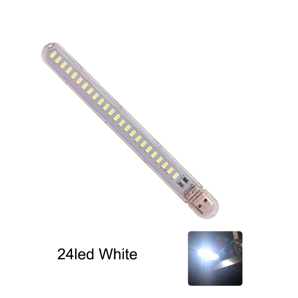FanzyMarket mini USB LED book light with 3/8/24 ultra-bright RGB LEDs, portable reading lamp for laptops, power banks, and notebooks.