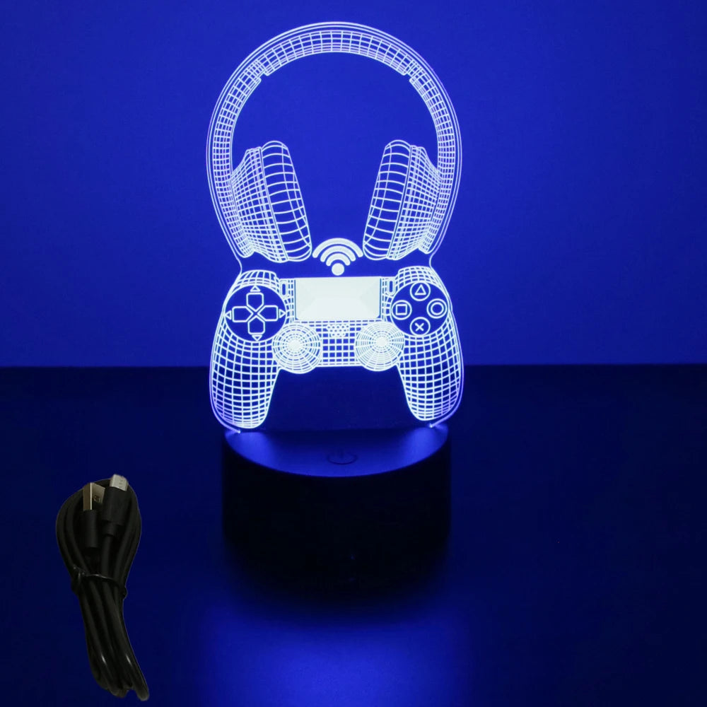 FanzyMarket Neon Gamer 3D LED RGB night light, gaming table lamp with vibrant colors for kids' bedroom or gamer room decor.