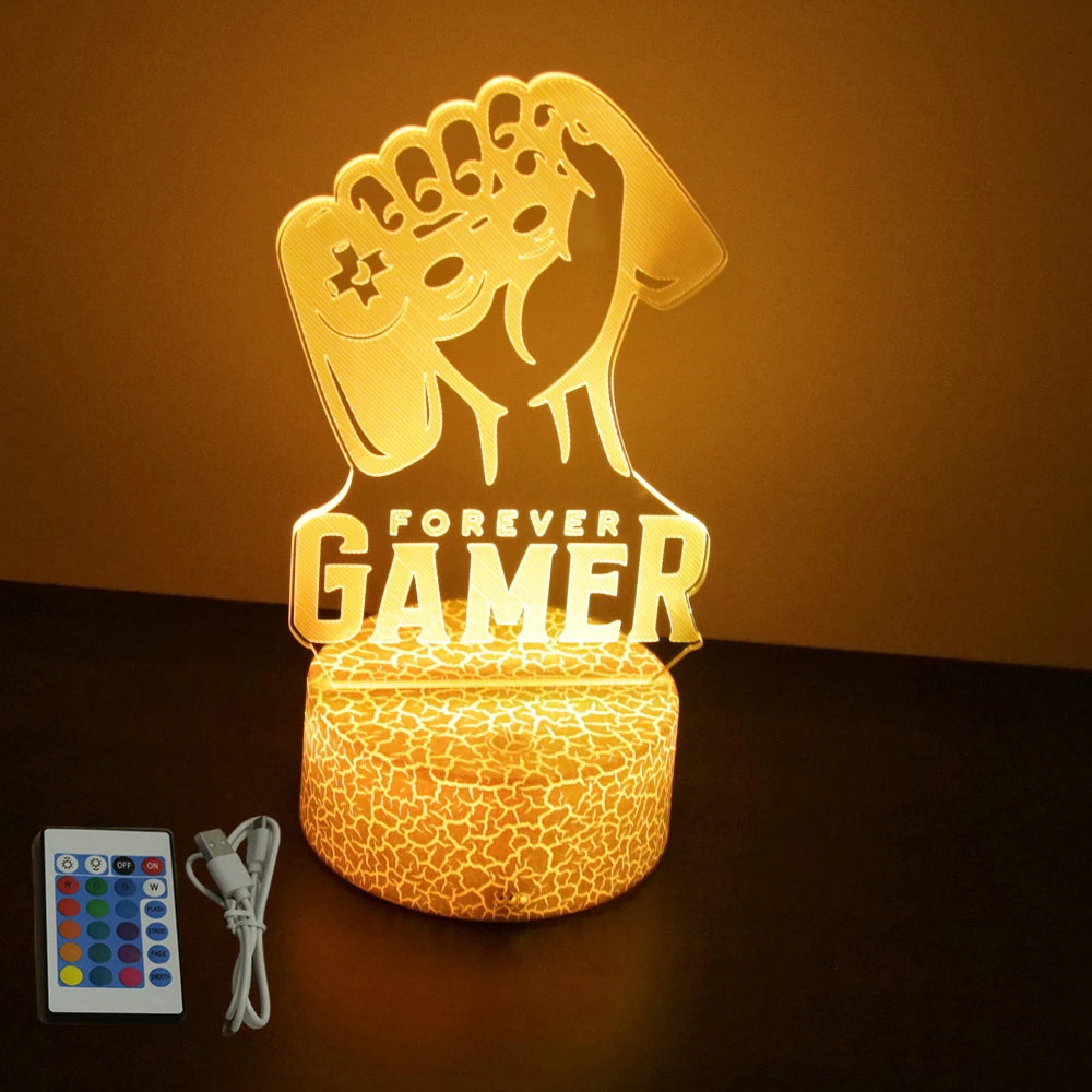 FanzyMarket Neon Gamer 3D LED night light with RGB colors, designed for gaming rooms, bedrooms, and kids' spaces.