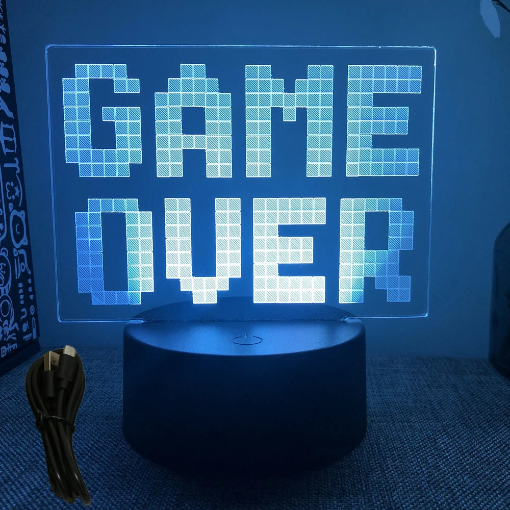 FanzyMarket Neon Gamer 3D LED night light with RGB colors, designed as a gaming table lamp for kids, bedrooms, and gaming rooms.