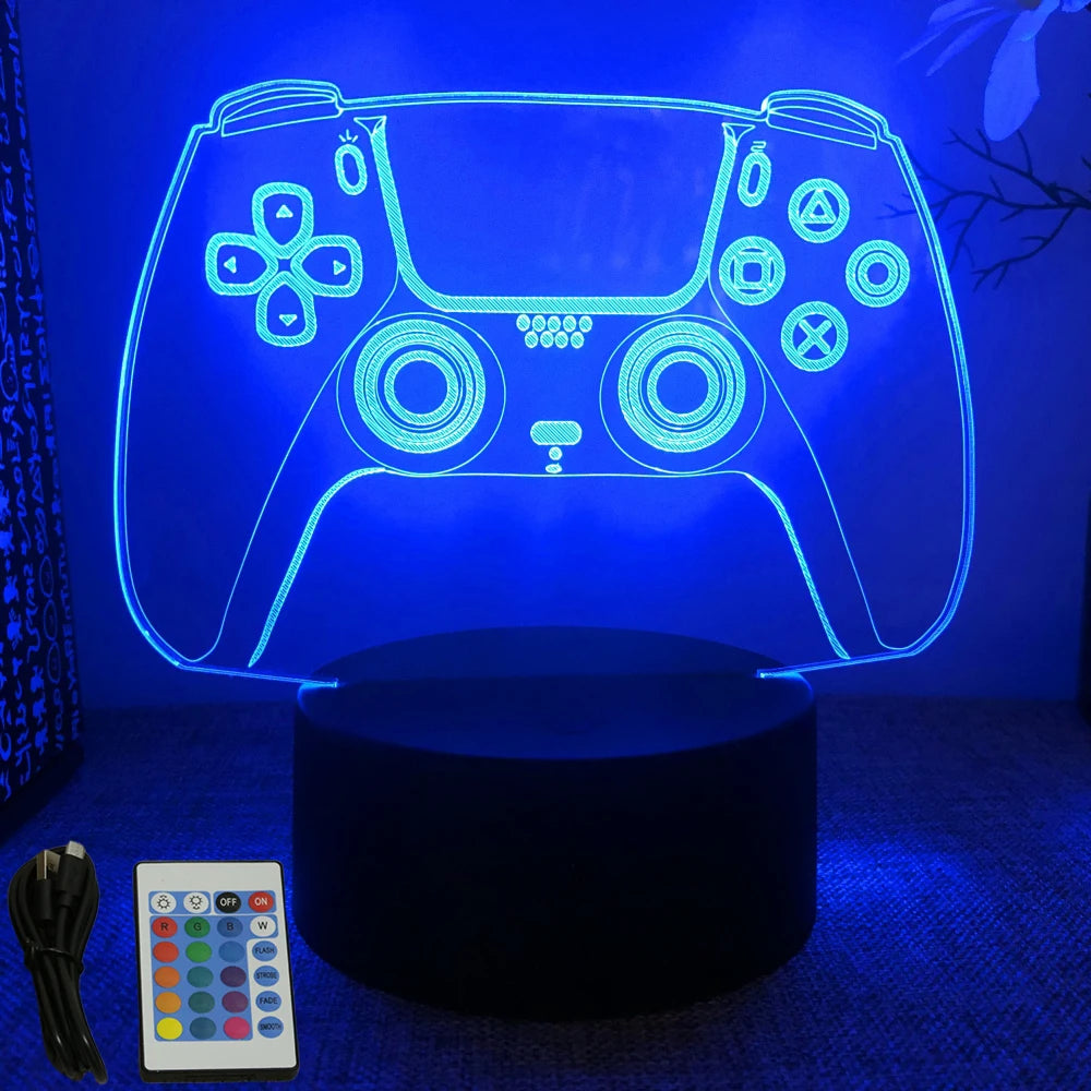 FanzyMarket Neon Gamer 3D LED night light with RGB glow, gaming-themed lamp for kids' bedrooms and gamer rooms.