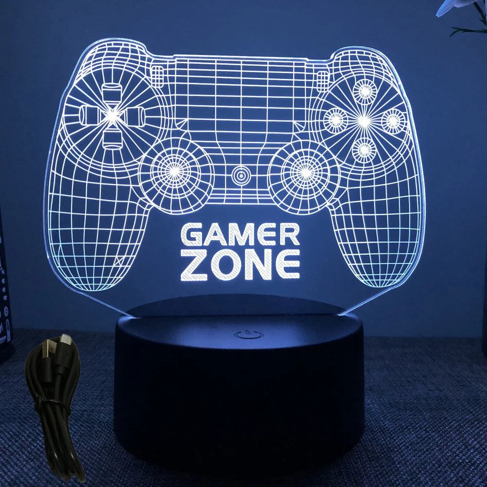 FanzyMarket Neon Gamer 3D LED night light with RGB glow, designed as a gaming table lamp for kids, bedrooms, and gamer rooms.