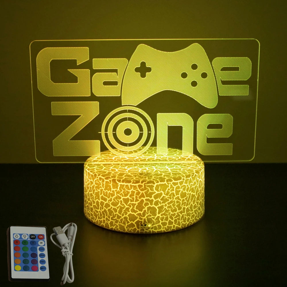 FanzyMarket Neon Gamer 3D LED night light with RGB glow, designed for gaming rooms and kids' bedrooms.