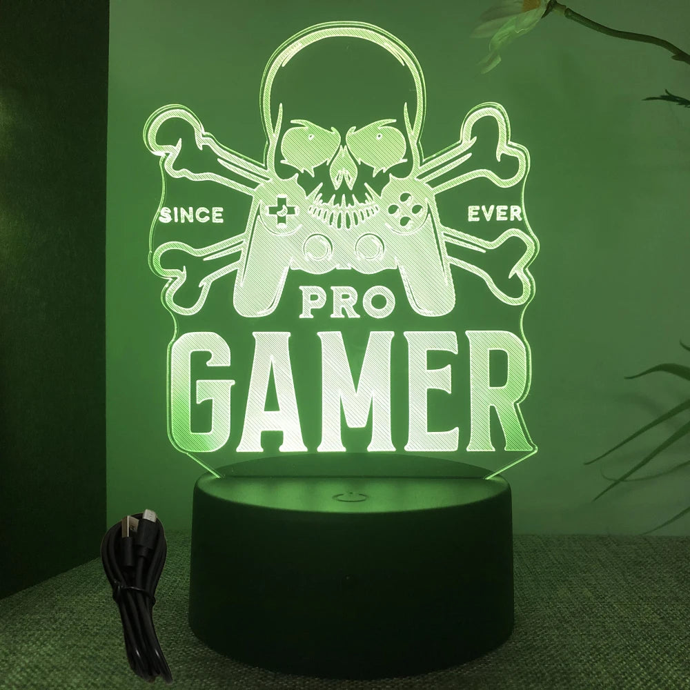 FanzyMarket Neon Gamer 3D LED night light with RGB colors, designed as a gaming table lamp for kids, bedroom, and gamer room decor.