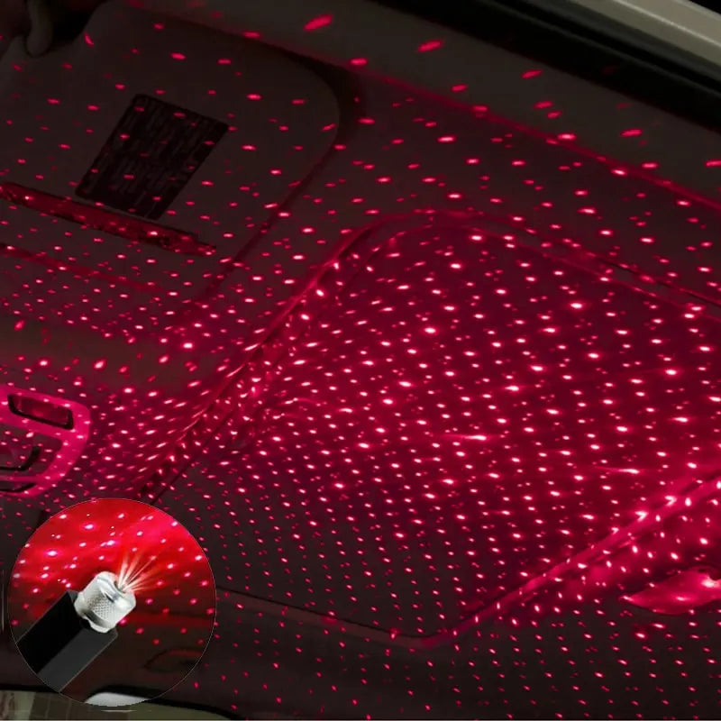 FanzyMarket LED Starry Sky Galaxy Projector Light showing a starry night sky projection on a ceiling, USB-powered atmosphere lamp.