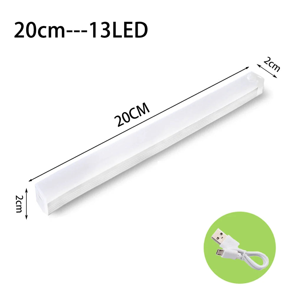 FanzyMarket LED motion sensor night light mounted in a wardrobe, USB-C rechargeable, wireless backlight for cabinets, stairs, and closets