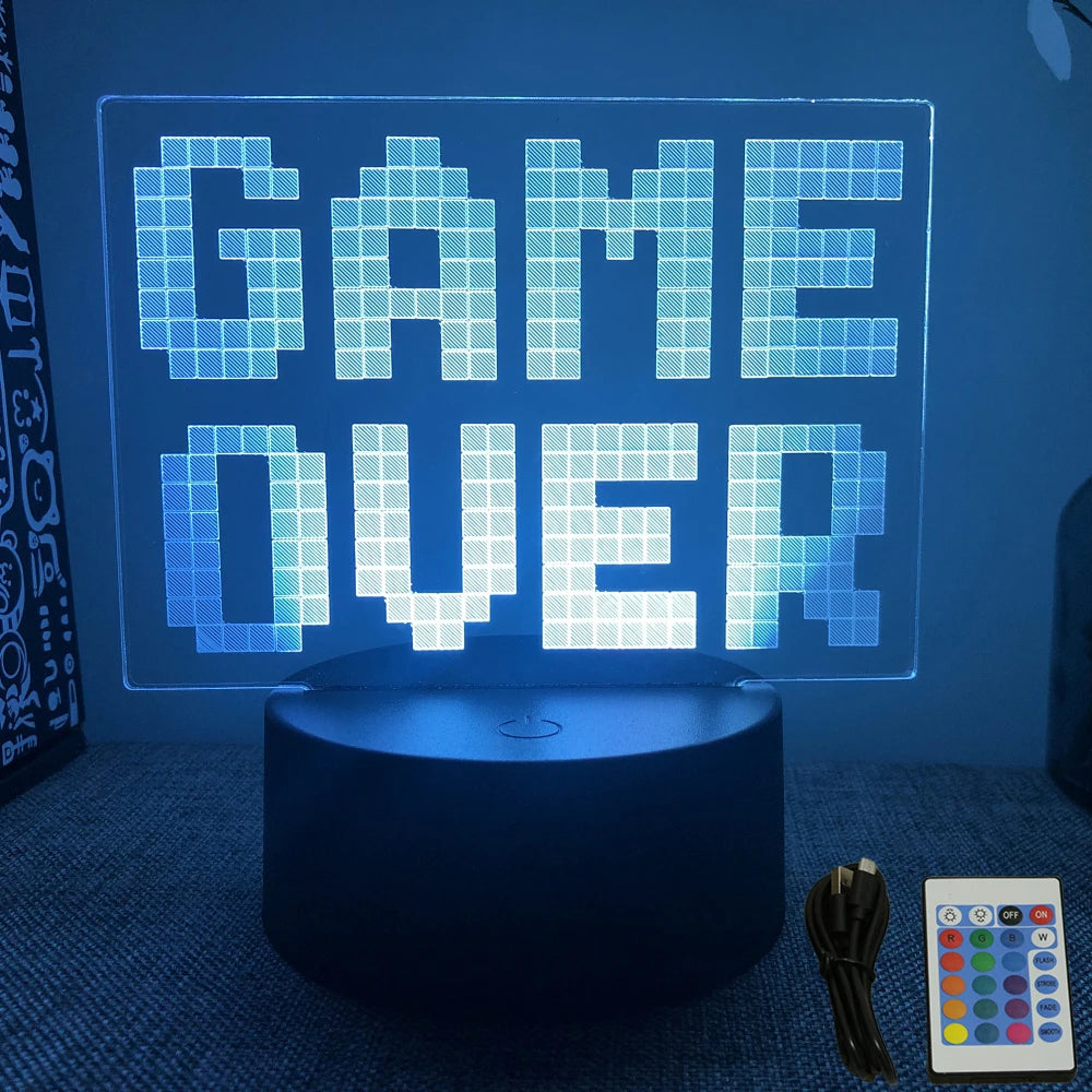 FanzyMarket 3D LED neon gamer lamp with RGB acrylic design, remote control, and touch switch for gaming rooms and kids' decor.