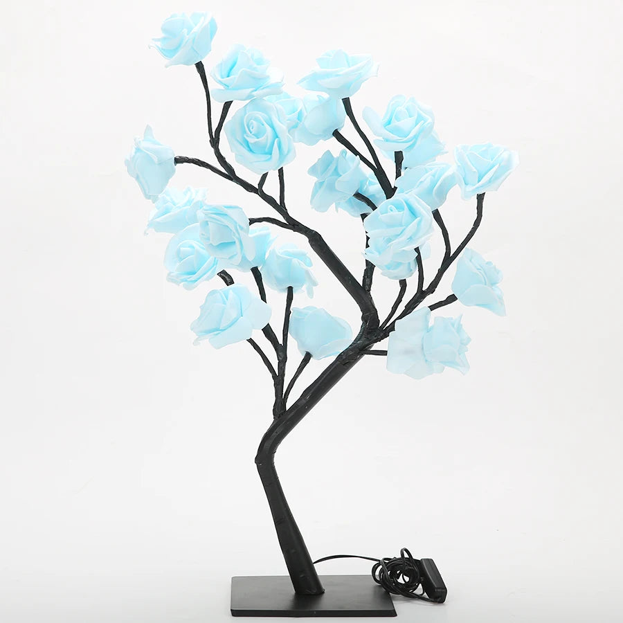 FanzyMarket pink rose tree LED USB table lamp with fairy flower design, ideal for home, wedding, party, or bedroom decor.