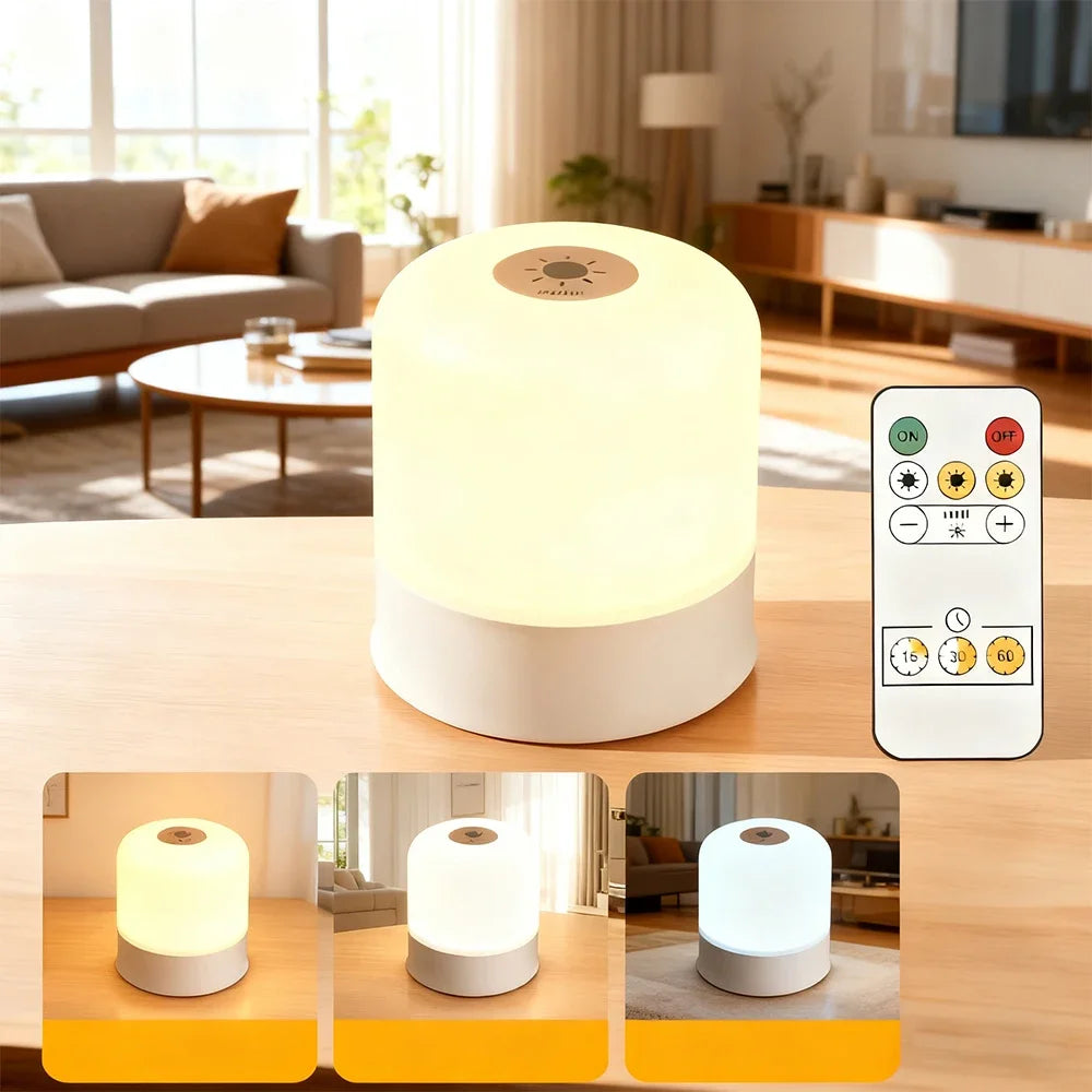 FanzyMarket LED dimmable night light and RGB bedside desk lamp with rechargeable touch control and plug-in design.