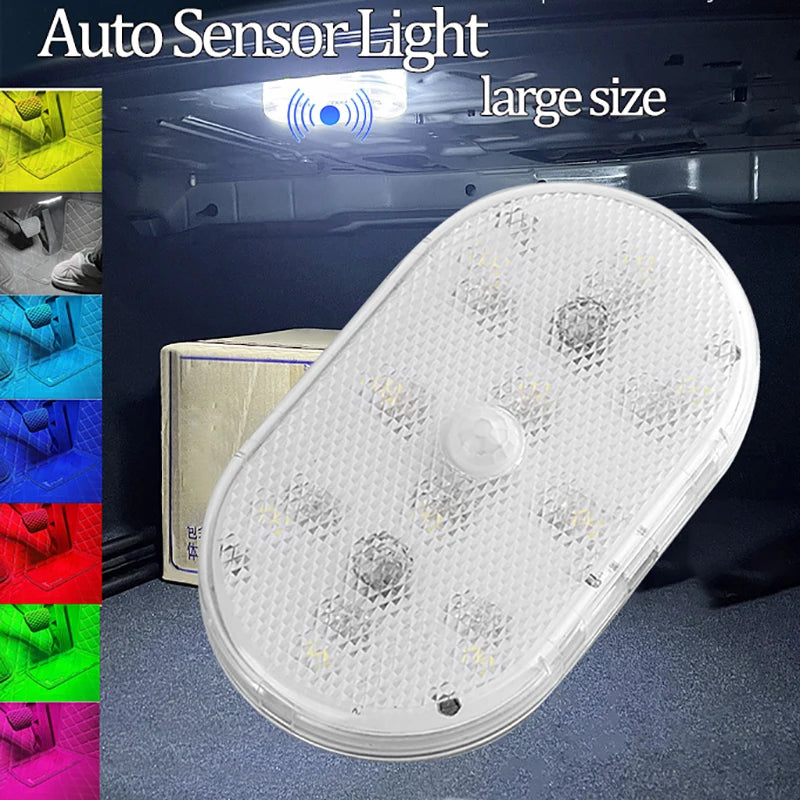 FanzyMarket Motion Sensor LED Night Light with touch switch, wireless USB rechargeable, ideal for car trunk, closet, and cabinet lighting.