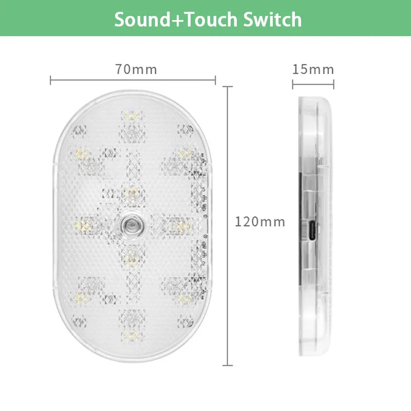 FanzyMarket wireless motion sensor LED night light with touch switch, ideal for car trunks, closets, and cabinets, USB rechargeable.