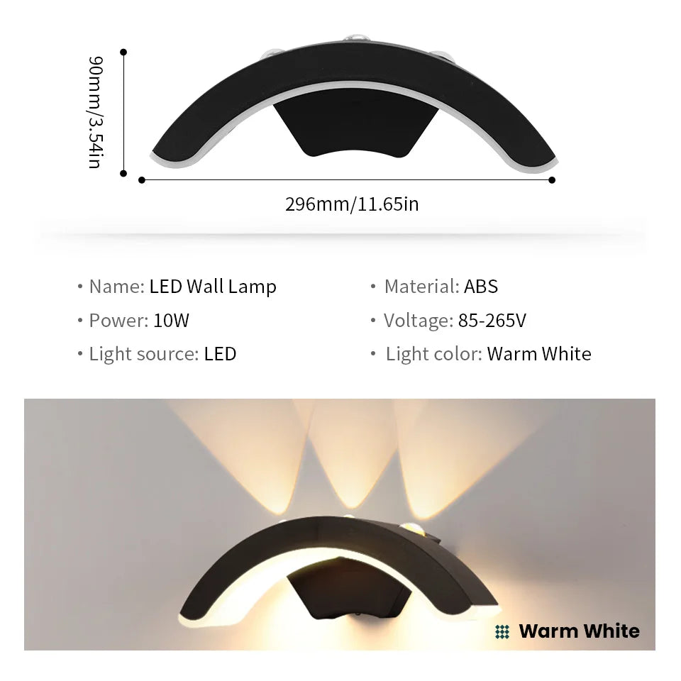 FanzyMarket IP66 waterproof 10W LED outdoor wall sconce with warm white light, ideal for garden and balcony exterior lighting.