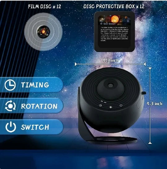 FanzyMarket galaxy star projector night light with 360° rotating LED planetarium lamp, creates starry sky effects for kids' rooms and decor.