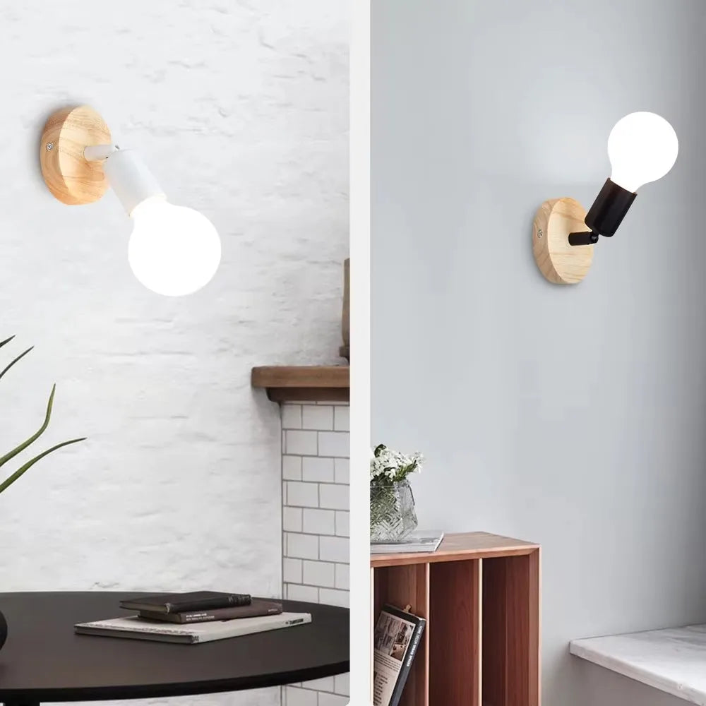 FanzyMarket vintage industrial E27 wall sconce with retro wood and iron design, ideal for bedroom, dining room, or bedside lighting.