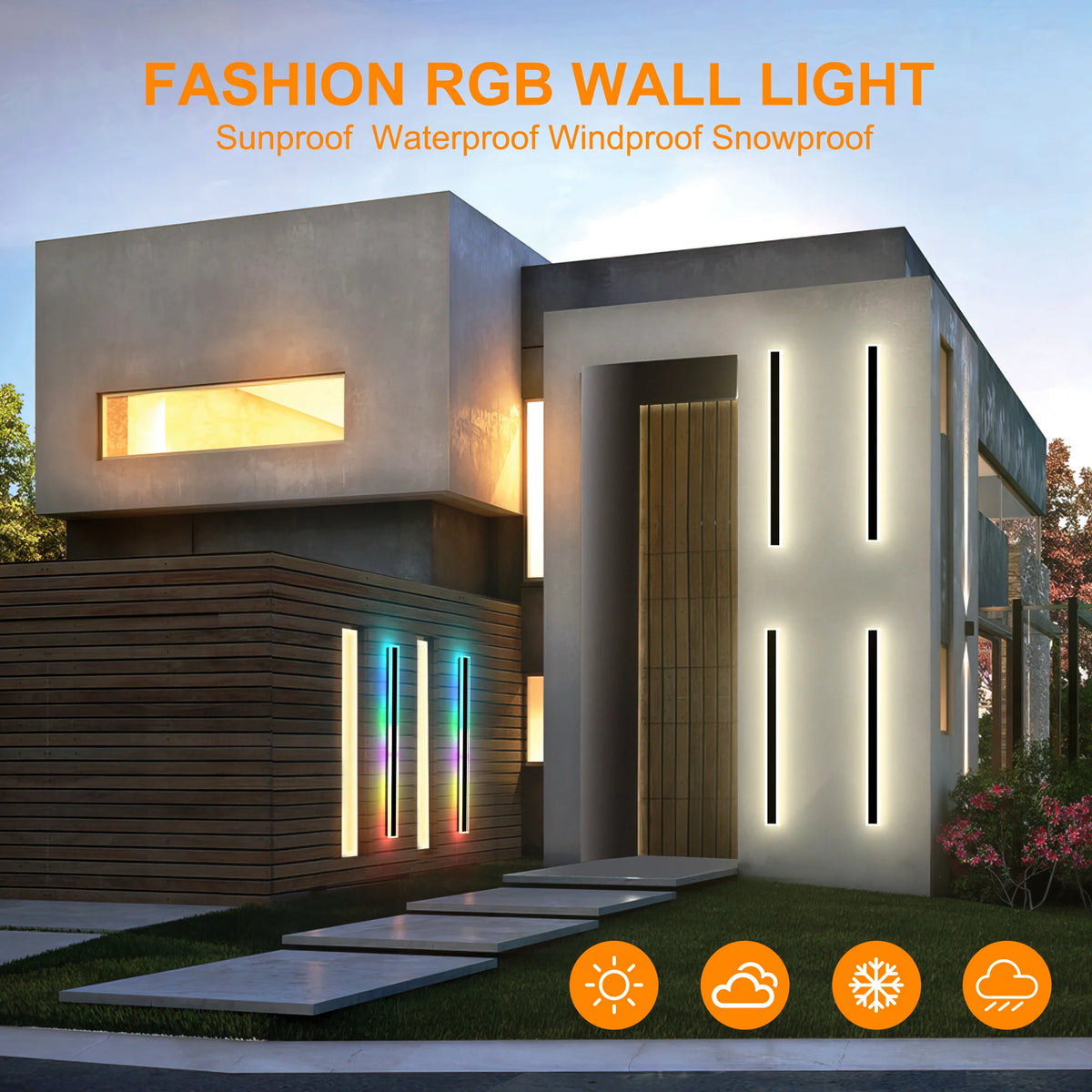 Black LED wall sconces, modern long design, up and down lighting, 39-59 inch length, FanzyMarket 2-pack for decor and lighting.