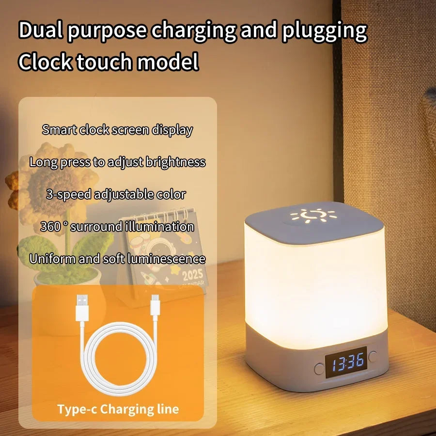FanzyMarket rechargeable LED night light with clock display, touch control, remote, adjustable brightness, color temperature for nursery and reading