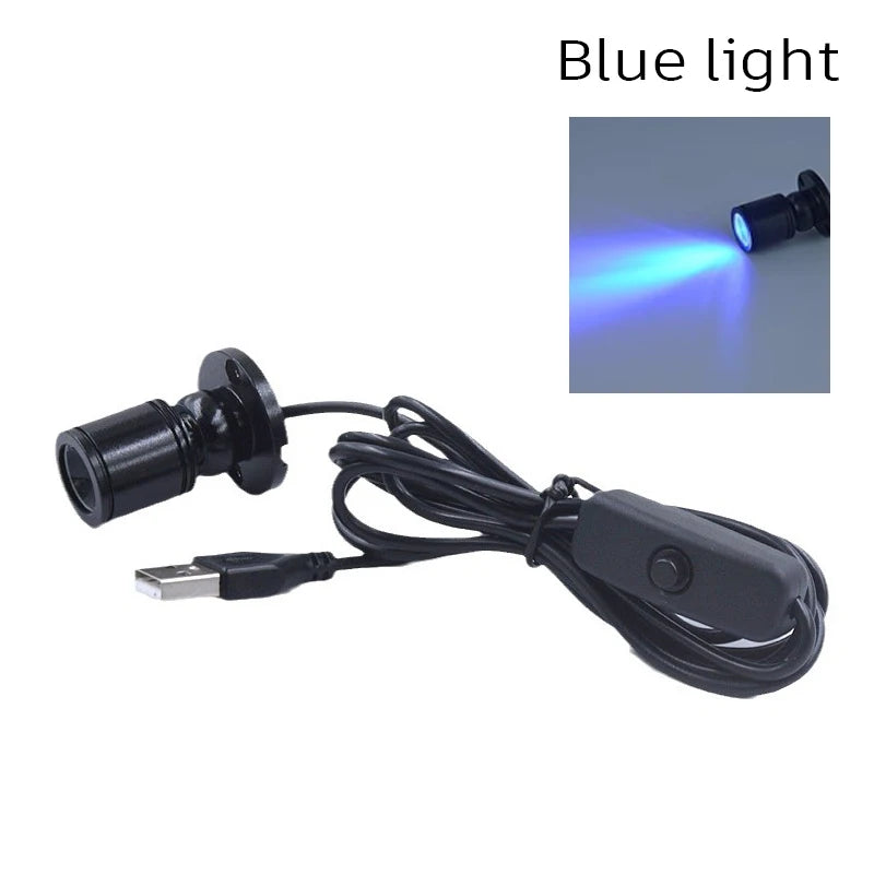 FanzyMarket 3W USB LED mini spotlight with surface mount, rotatable design, suitable for cabinets and jewelry displays, warm white or RGB.