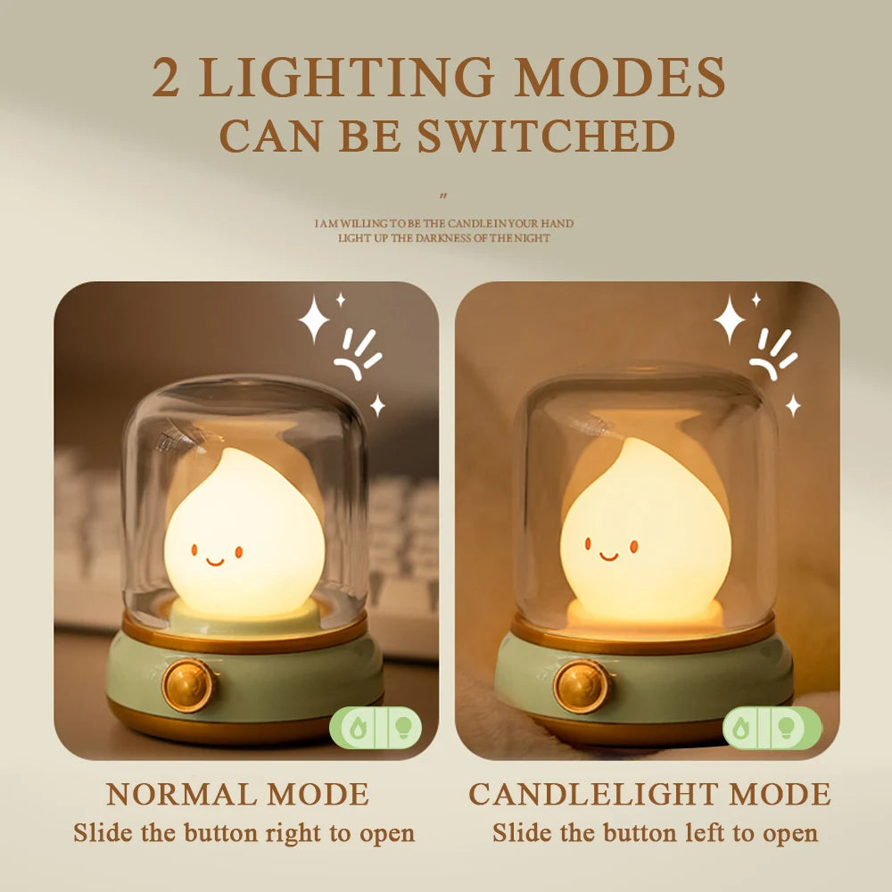 FanzyMarket kerosene-style LED night light with flameless candle design, USB rechargeable, dimmable, ideal for bedroom and camping use
