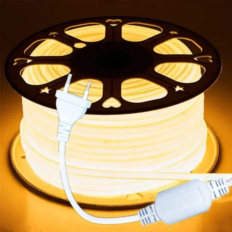 FanzyMarket 220V COB LED strip light, 1m waterproof IP65, 288 LEDs/m, warm/neutral/cool white, decorative and smart lighting.