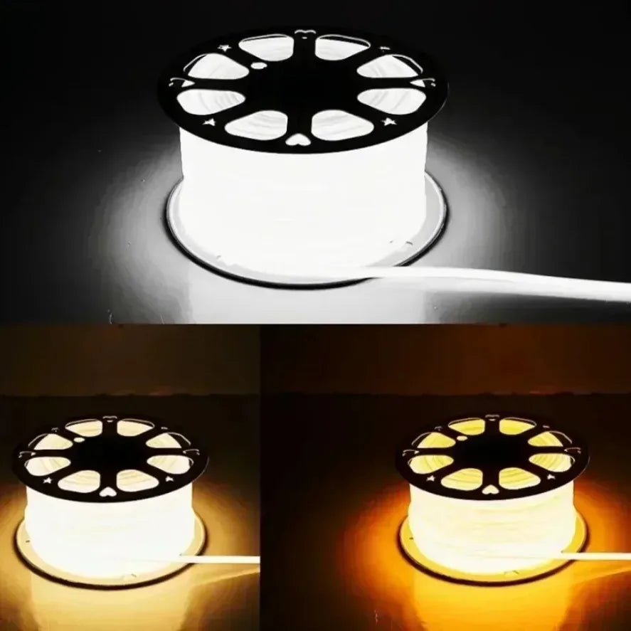FanzyMarket 220V COB LED strip light with 288 LEDs/m, waterproof IP65, 1 meter, warm, neutral, or cool white lighting.