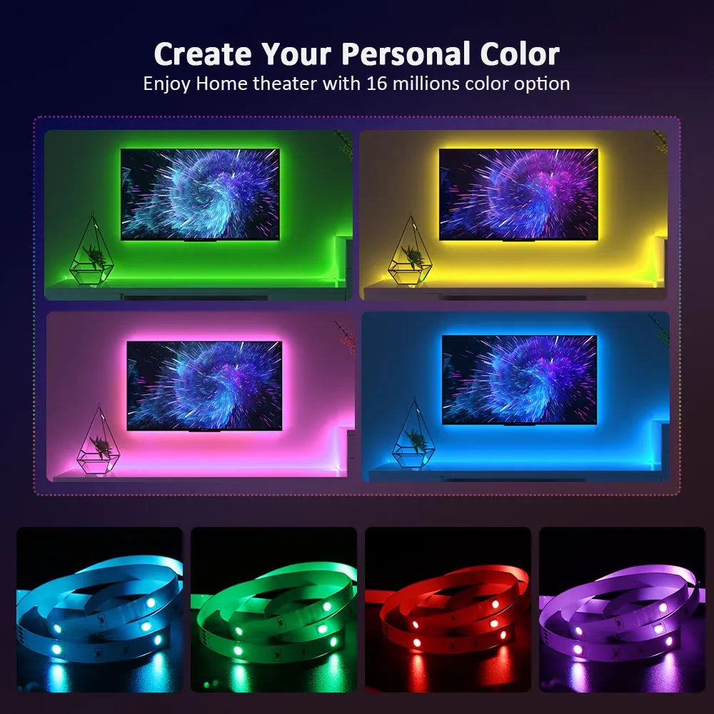 FanzyMarket Bluetooth RGB LED Strip Lights 3m with 5050 SMD LEDs, USB 5V, app-controlled TV backlight and room accent lighting.