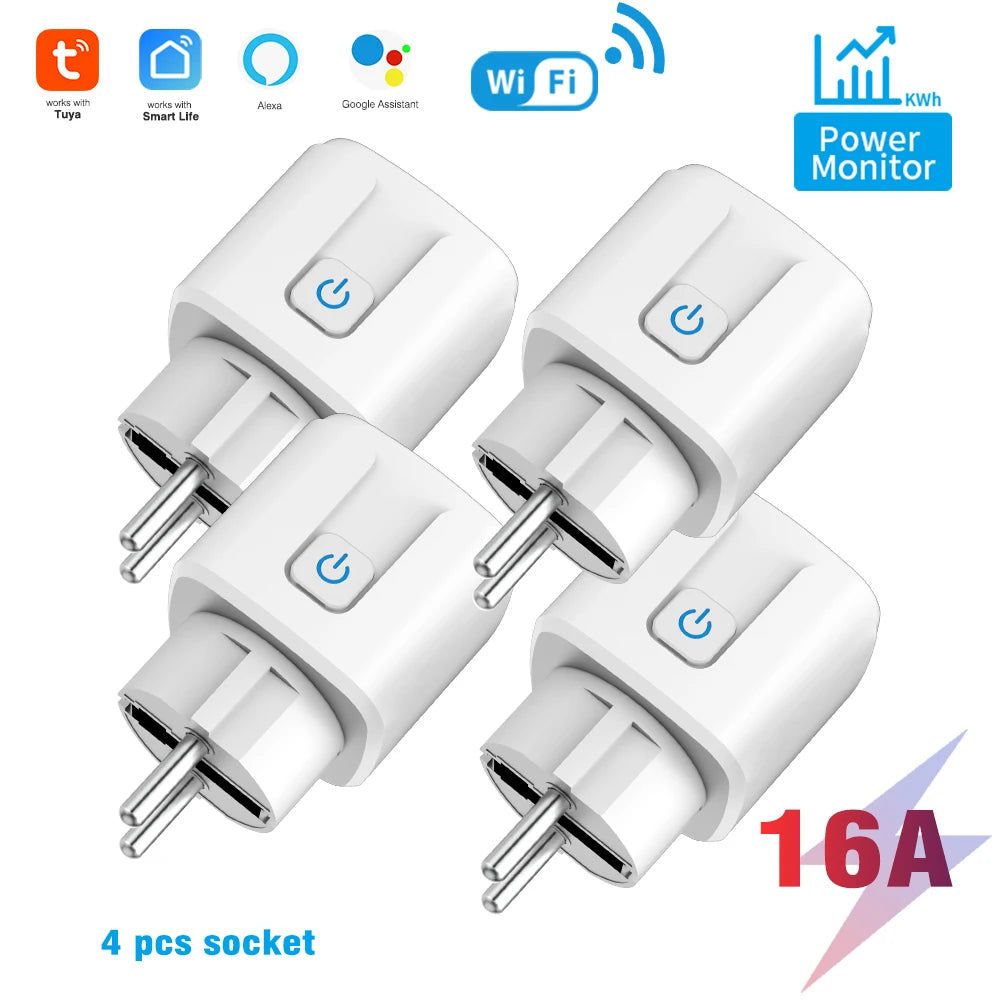 FanzyMarket WiFi dual outlet wall socket with voice control, energy monitoring, timer, and EU plug, suitable for smart lighting.