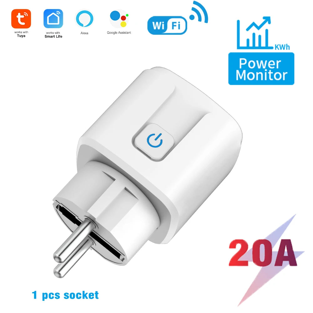 FanzyMarket smart WiFi dual outlet wall socket with voice control, timer, energy monitoring, EU plug, beige finish, for smart lighting.