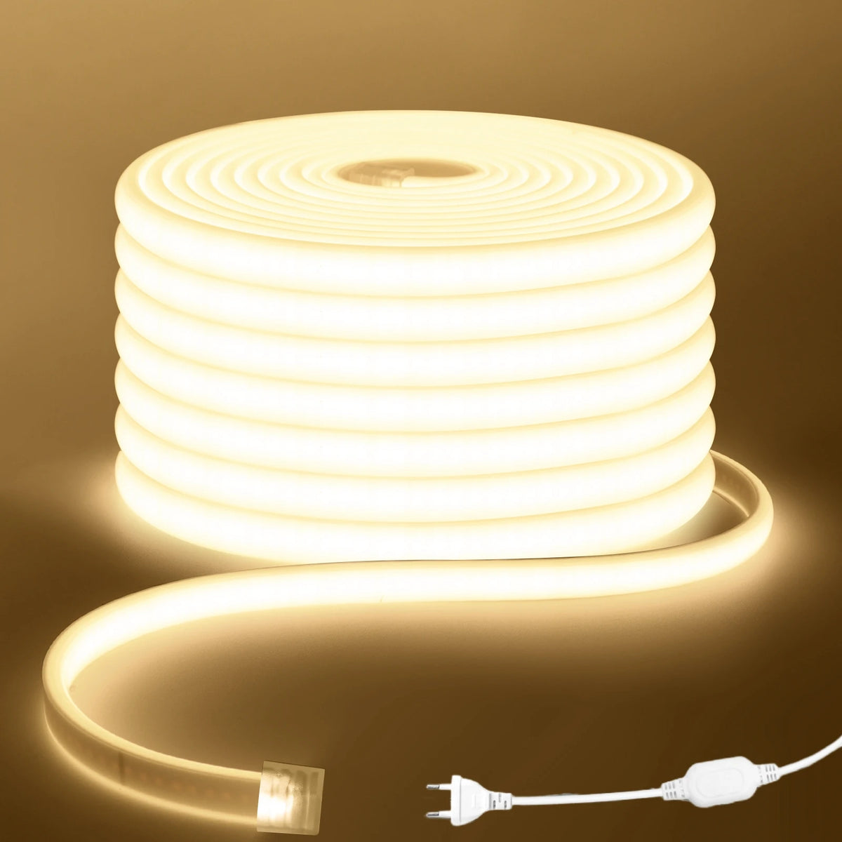 FanzyMarket COB LED strip light, 23m waterproof tape with dimmer plug, 3000K-6000K color options, 288 LEDs/m for decor and lighting