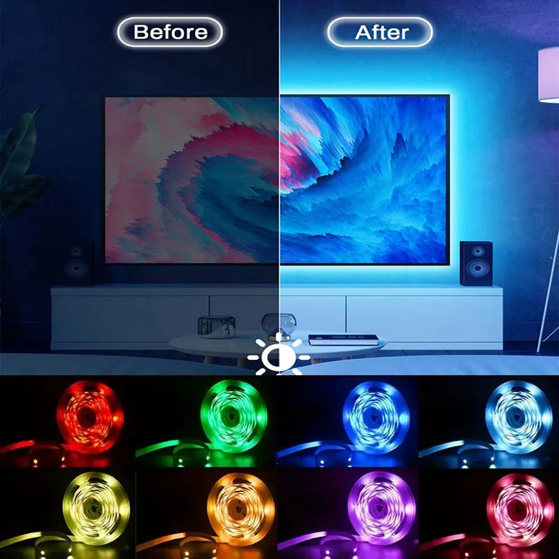 FanzyMarket WiFi USB 5050 RGB LED strip lights, flexible tape for TV and PC backlight with app and voice control, 4-meter length.