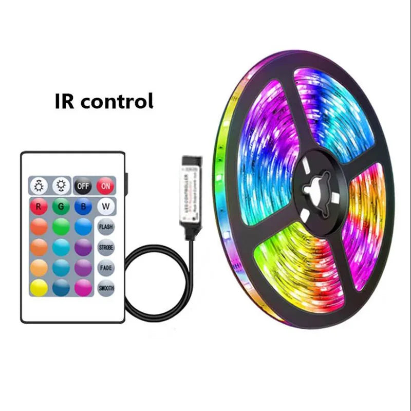 FanzyMarket Bluetooth RGB LED strip lights with SMD5050 LEDs, USB 5V, app control, remote, flexible backlight for TV and room decor.