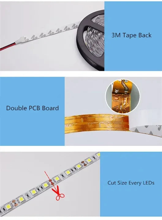 FanzyMarket 5V USB LED strip light in warm and cool white, waterproof, flexible 1m to 5m TV backlight LED tape with waterproof design.