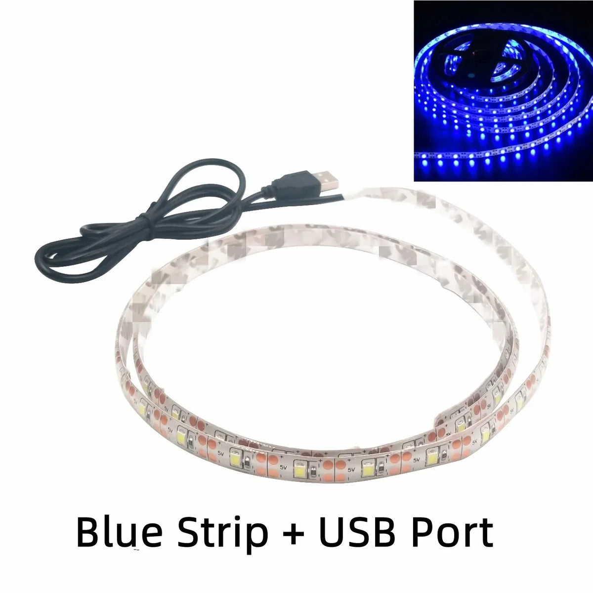 FanzyMarket 5V USB LED strip light in warm and cool white, waterproof, flexible 1m to 5m for TV backlighting and decor.