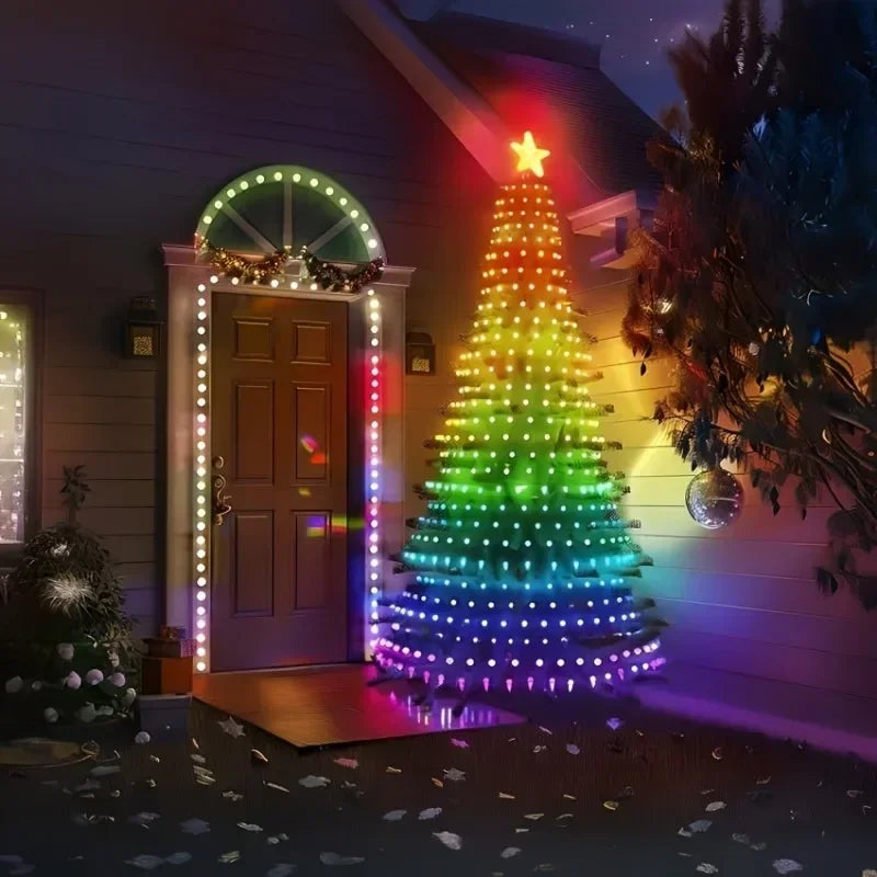 FanzyMarket RGBIC USB Bluetooth LED string fairy lights with 400 colorful bulbs, suitable for Christmas, weddings, camping, and outdoor decor.