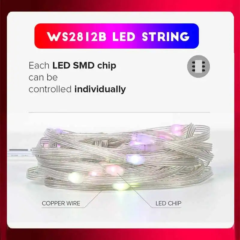 FanzyMarket 20M USB RGBIC LED string lights with Bluetooth app and IR remote, waterproof fairy lights for party and Christmas decor.