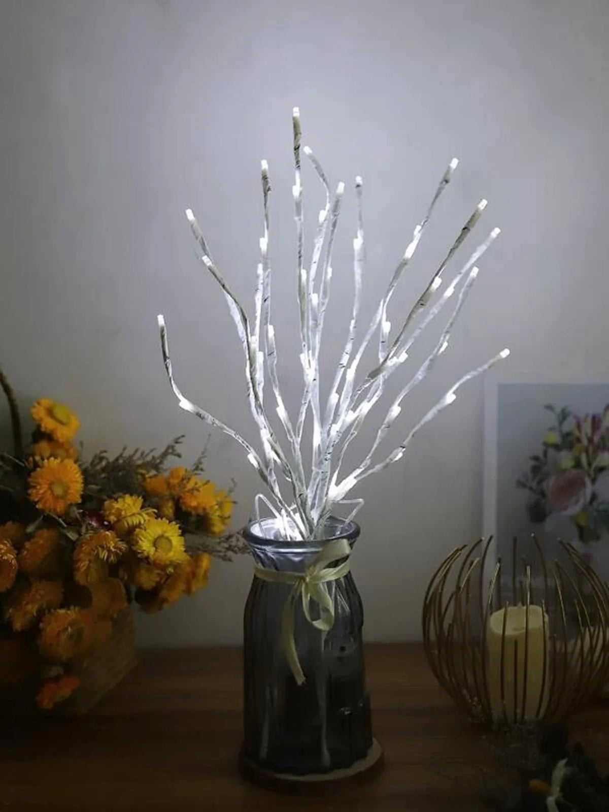 White Birch Branch LED Twig Light from FanzyMarket, 72 cm warm white fairy lights, battery-operated, ideal for Christmas and wedding decor.
