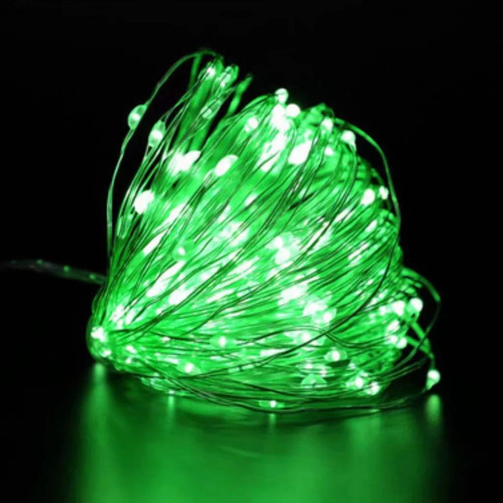 Waterproof battery-operated LED copper wire fairy lights in white, 2m length, suitable for wedding, party, and Christmas decor.