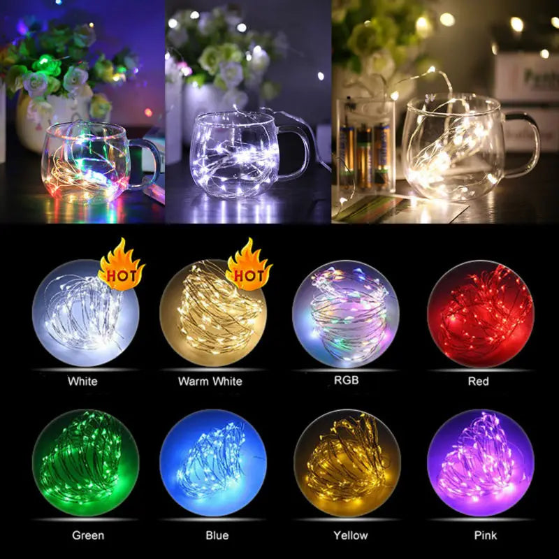 FanzyMarket battery-operated 2m copper wire fairy string lights with 20 LEDs, white color, and timer function for wedding and holiday decor.