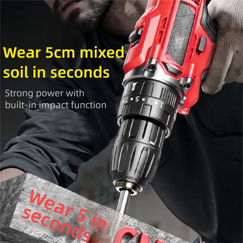 FanzyMarket 21V cordless brushless impact drill and 2-in-1 electric screwdriver with LED light, dual-speed power tool kit in box