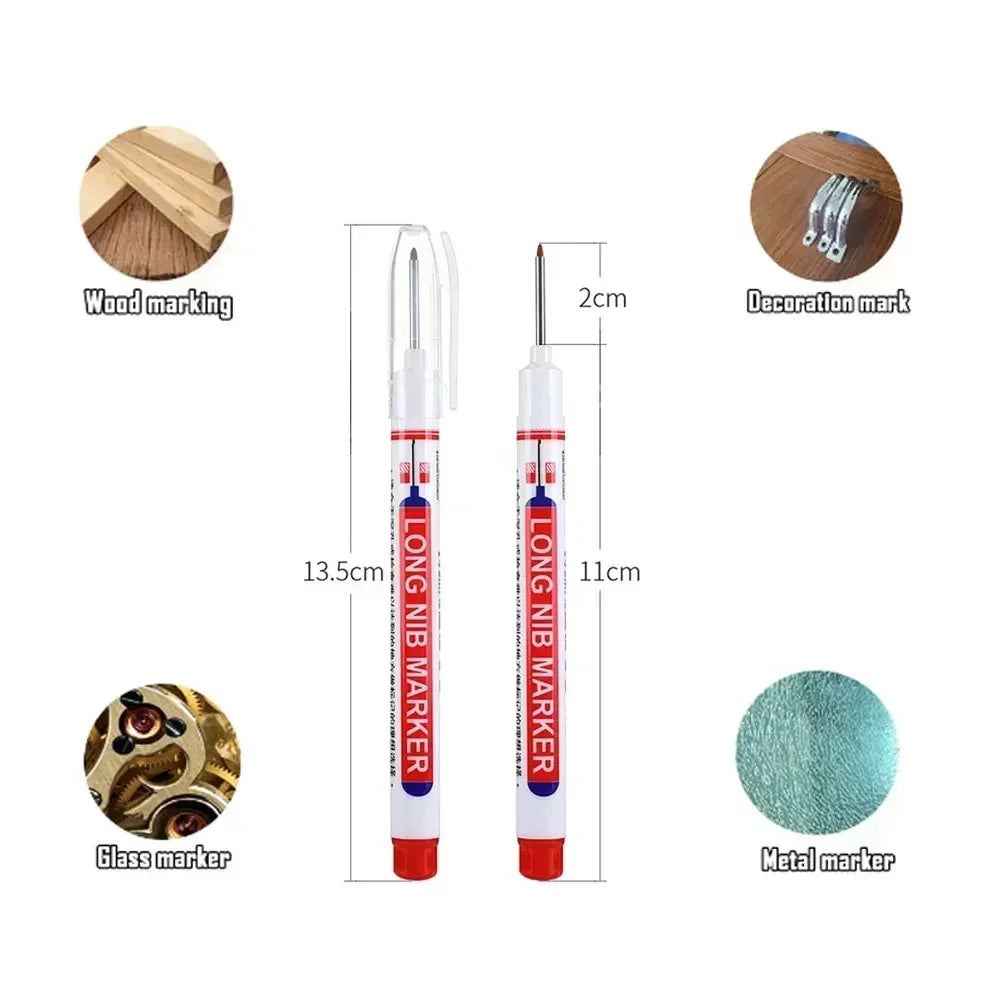 Set of four FanzyMarket 20mm long-head deep hole marker pens in red, black, blue, and green for wood, metal, and glass.