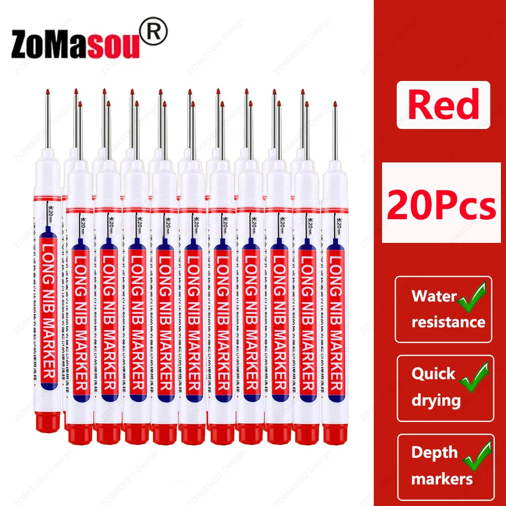 FanzyMarket 20mm long-head deep hole marker pens, waterproof and fast-drying oil markers in green, red, black, and blue for wood, metal, glass
