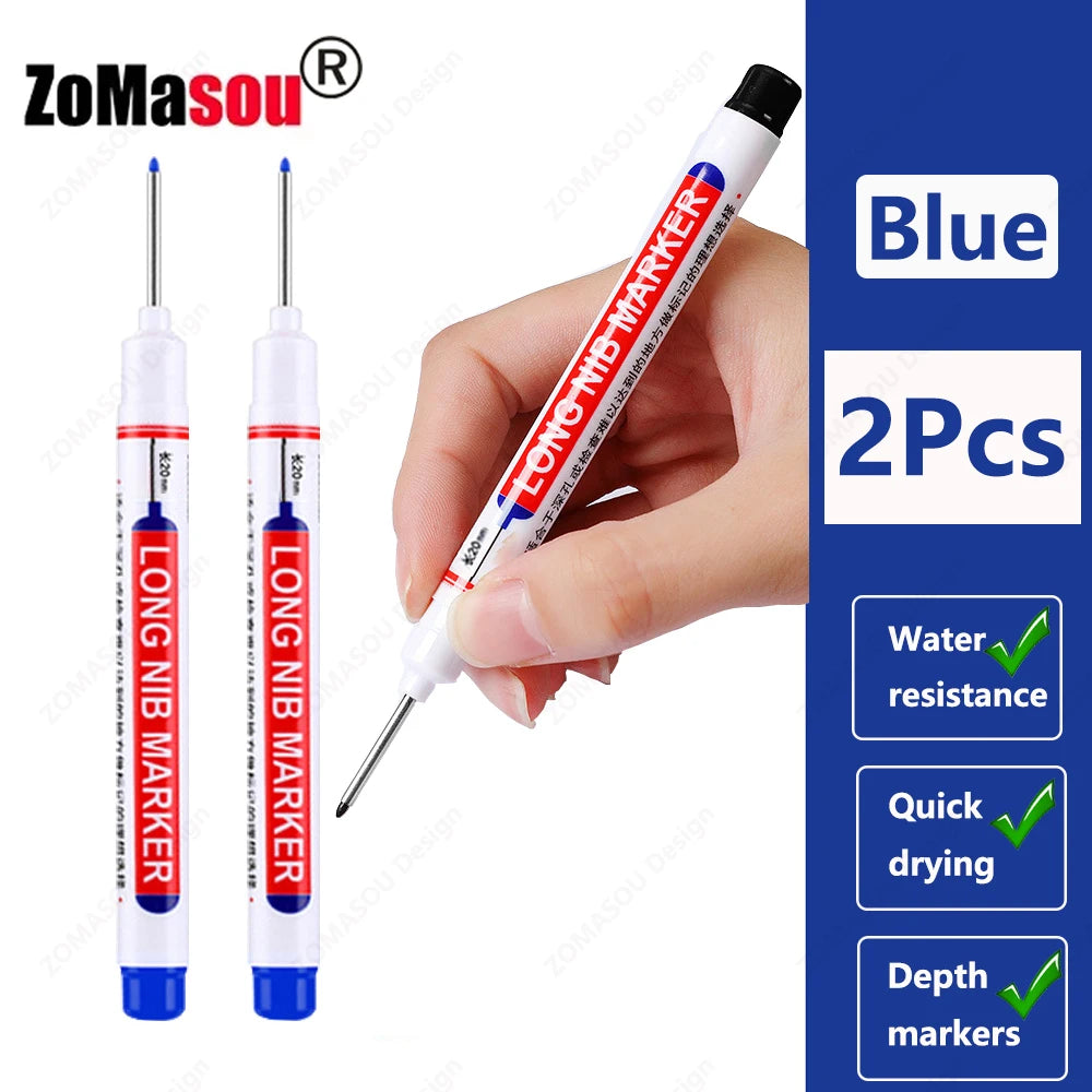 Set of four FanzyMarket 20mm long-head deep hole marker pens in red, black, blue, and green, waterproof and fast-drying for wood, metal, and glass.