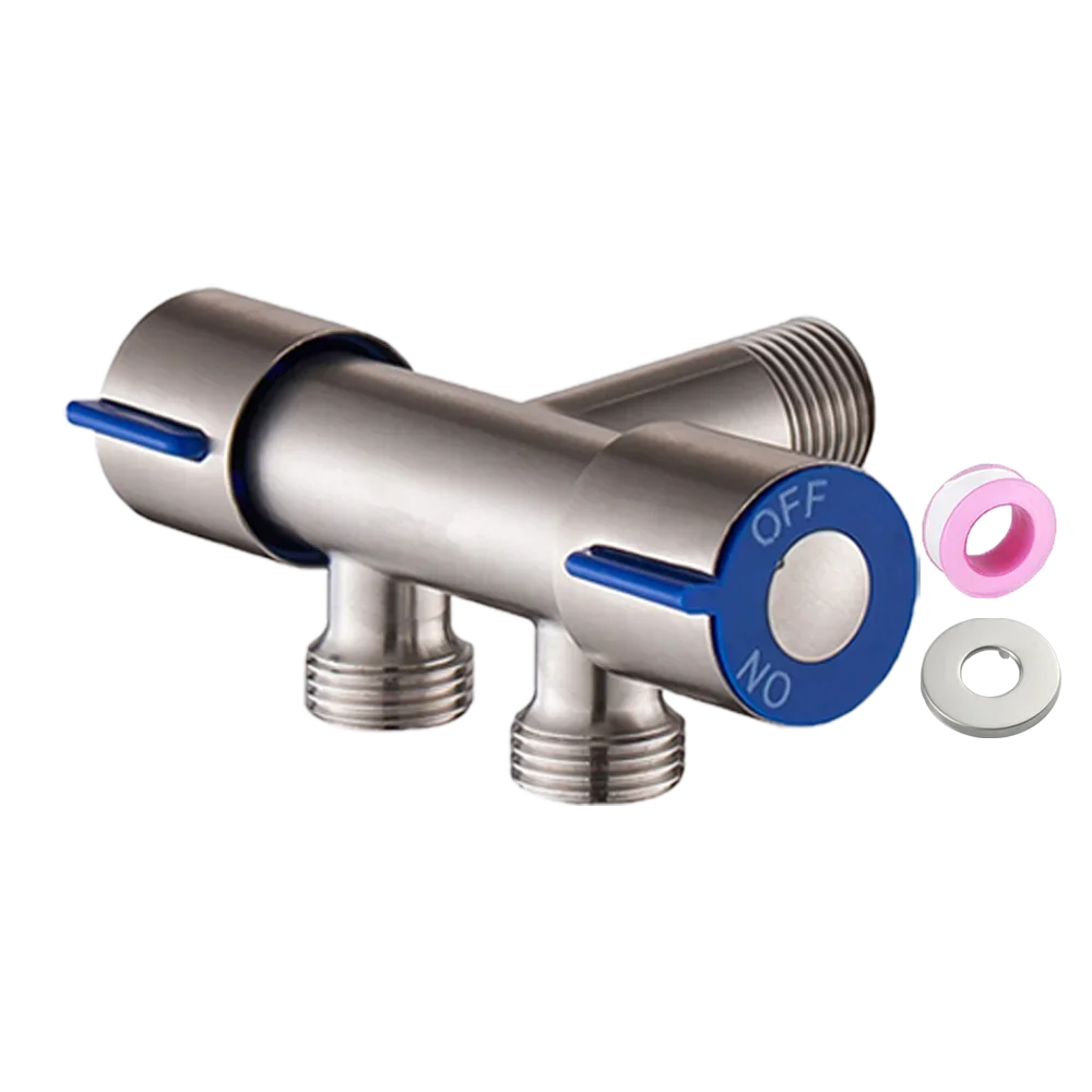 FanzyMarket stainless steel cold water angle valve with double outlet for toilet and washing machine, 1-in-2-out repair tool.
