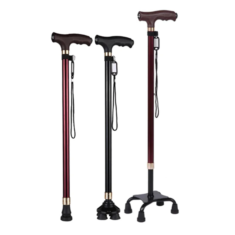 FanzyMarket adjustable aluminum walking cane with LED light, non-slip T-handle, retractable design, 28-37 inches, for seniors.