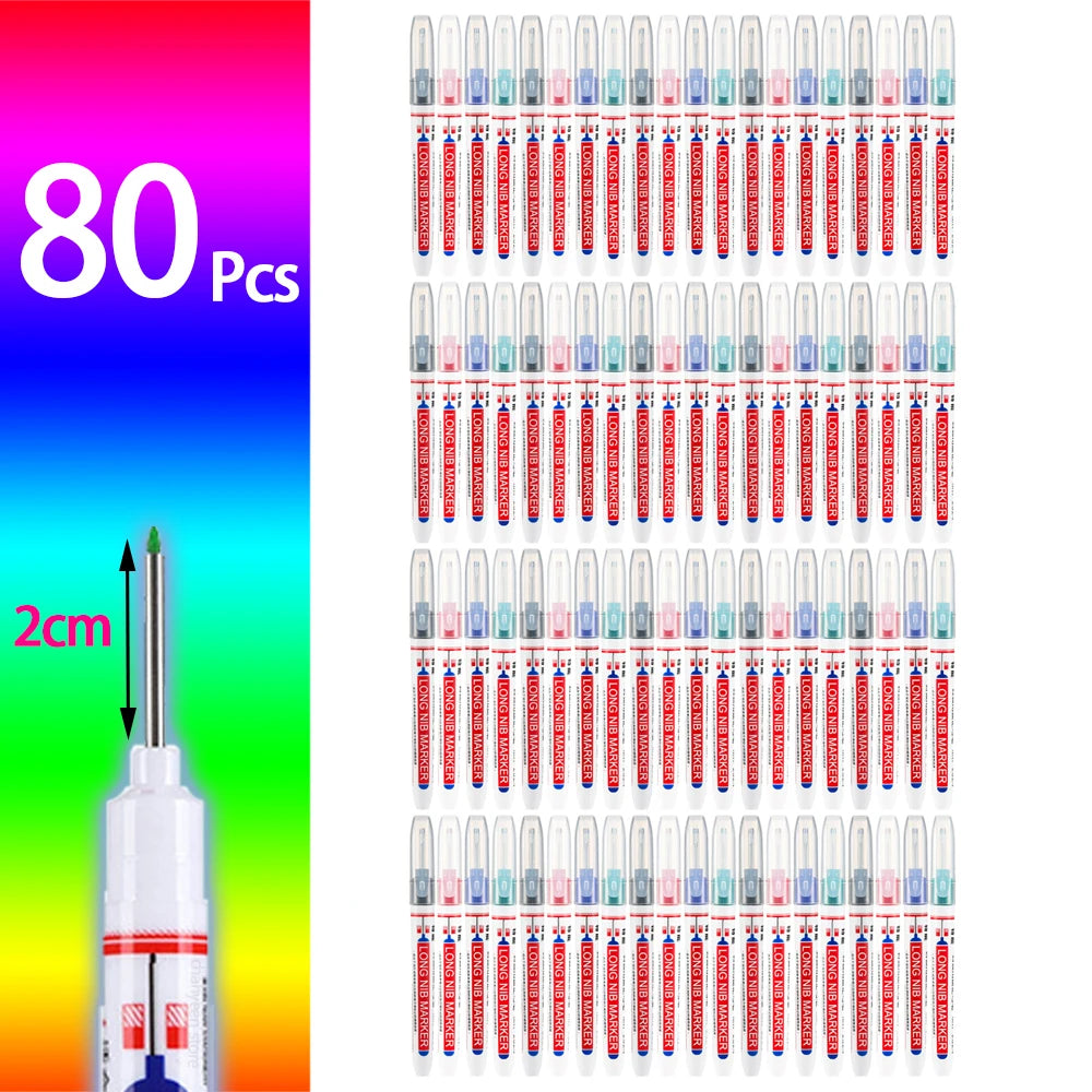 Set of 40 FanzyMarket waterproof long-head marker pens with 20mm tips in black, blue, red, and green for metal, wood, and carpentry.